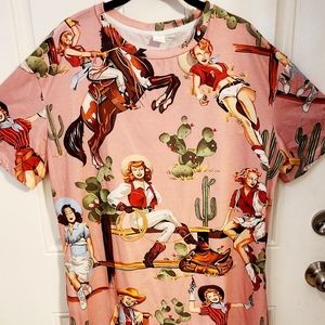 Vintage Style Cartoon Western Print T-shirt